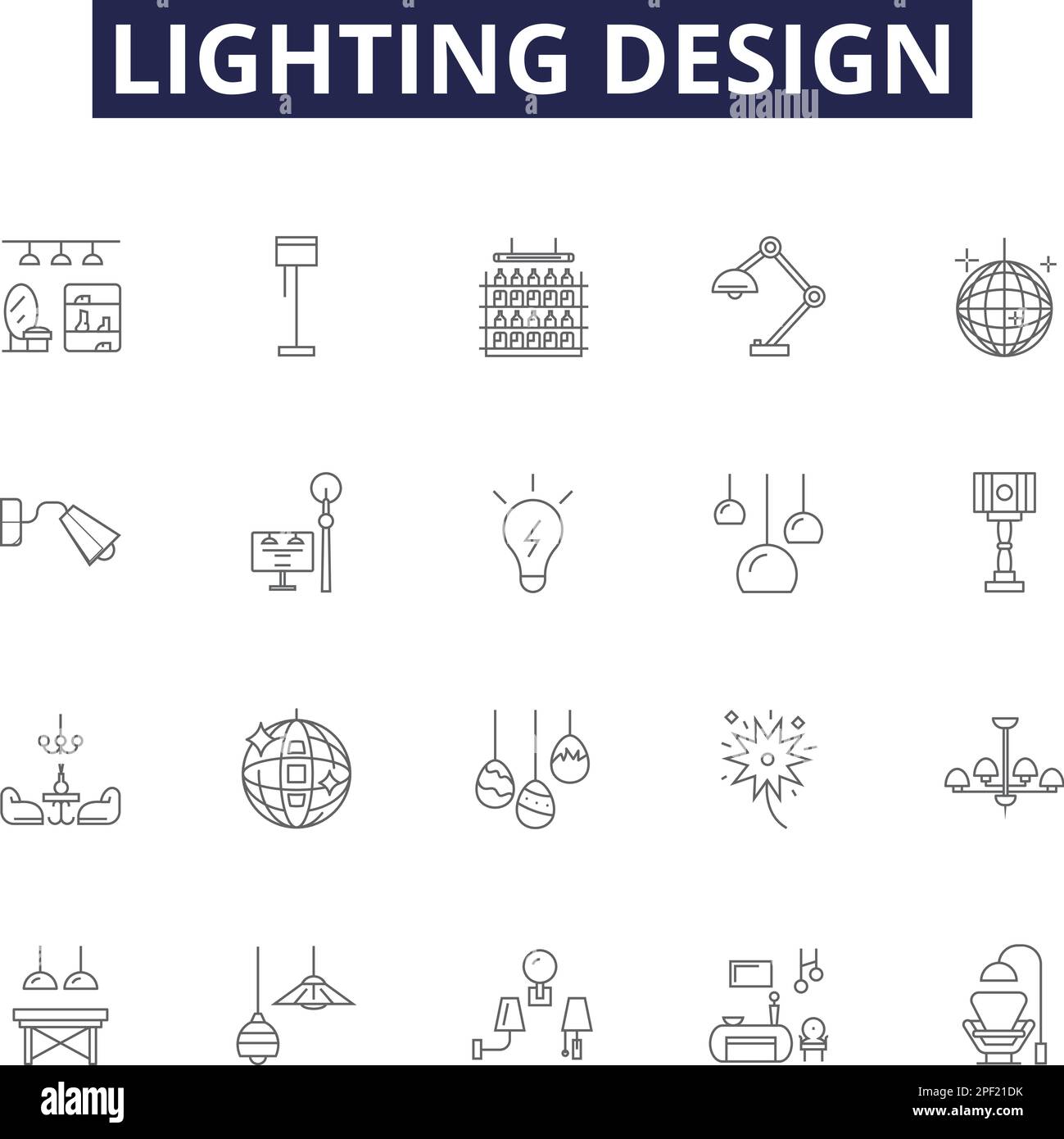 Lighting design line vector icons and signs. Design, Illumination, Scheme, Decor, Effects