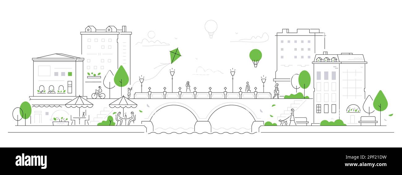 City landscape - thin line design style vector illustration Stock ...