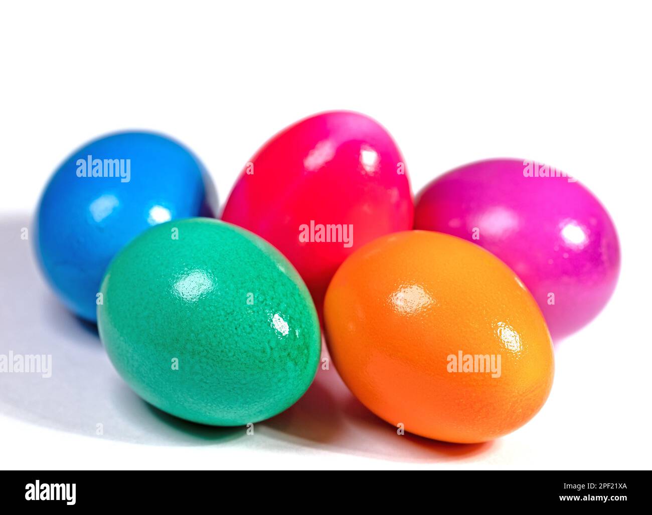 Colorful easter eggs against white background Stock Photo