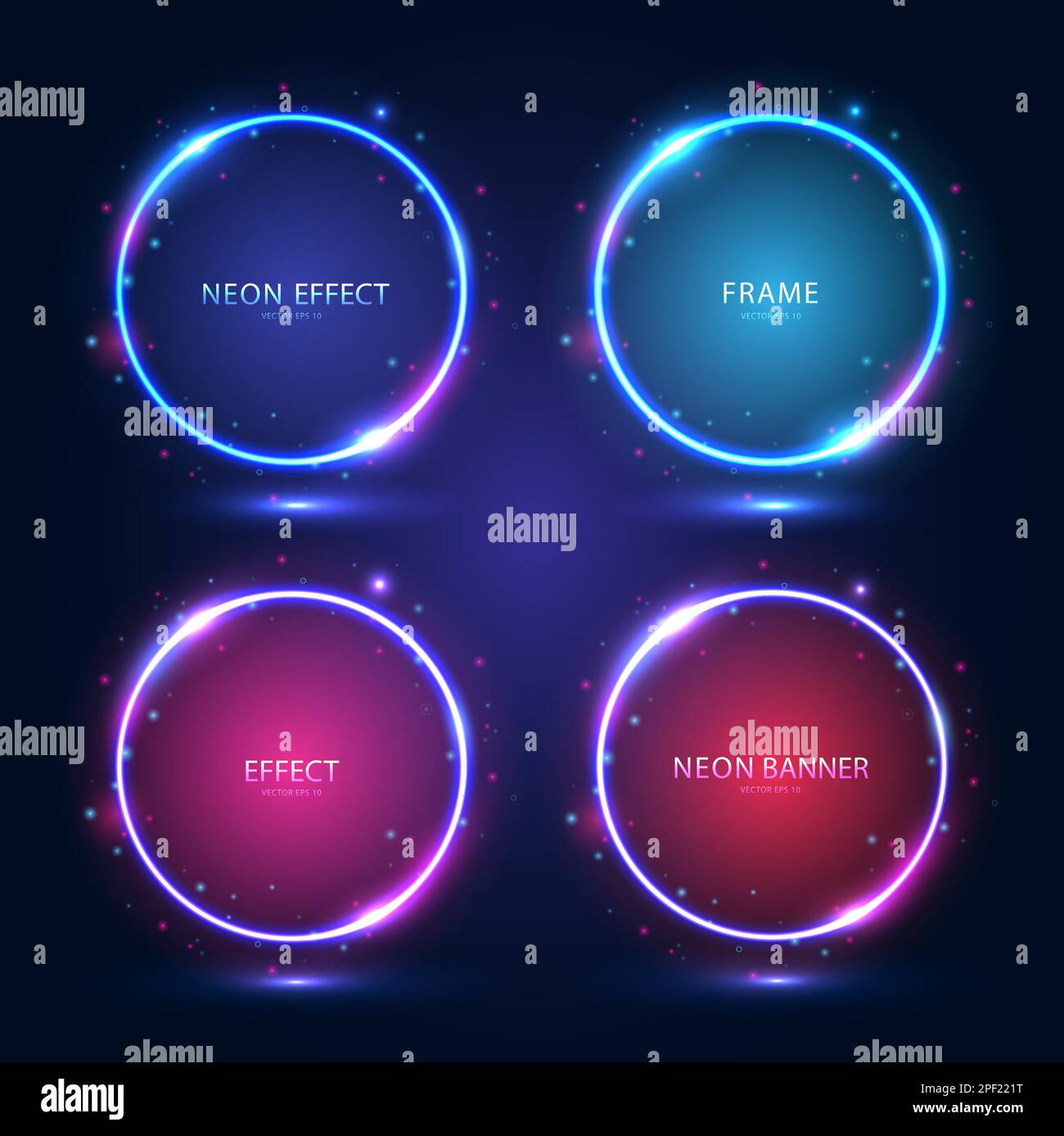 Neon frames with shining effects, highlights and inscriptions on a dark background. Stock Vector