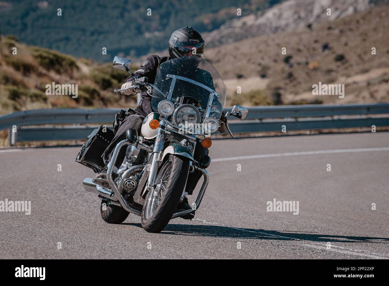 motorist driving on an open road. photography captured during the month of November 2020 in the province of Avila, Spain Stock Photo