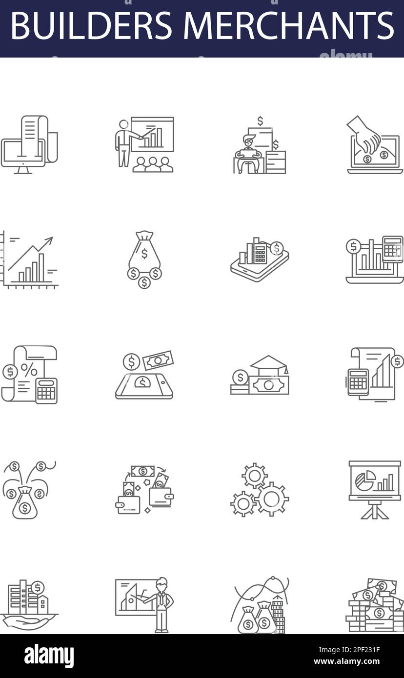 Builders merchants line vector icons and signs. construction, stack, industrial, builder, industry, material, business,build outline vector Stock Vector