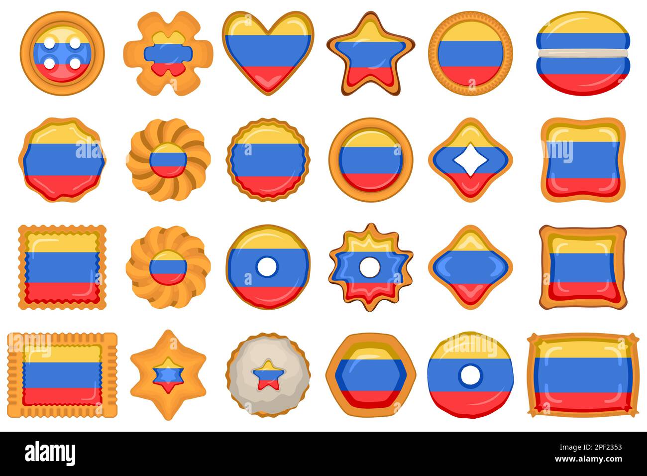 Homemade cookie with flag country Colombia in tasty biscuit, cookie consist of flag country Colombia on natural biscuit, fresh biscuit cookie with fla Stock Vector