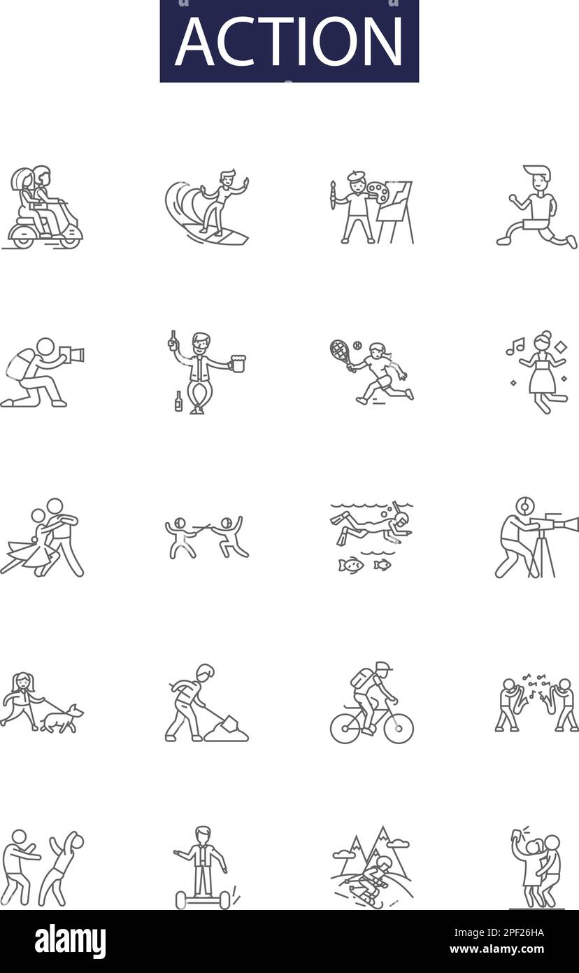 Action line vector icons and signs. Do, Move, Execute, Perform, Achieve ...
