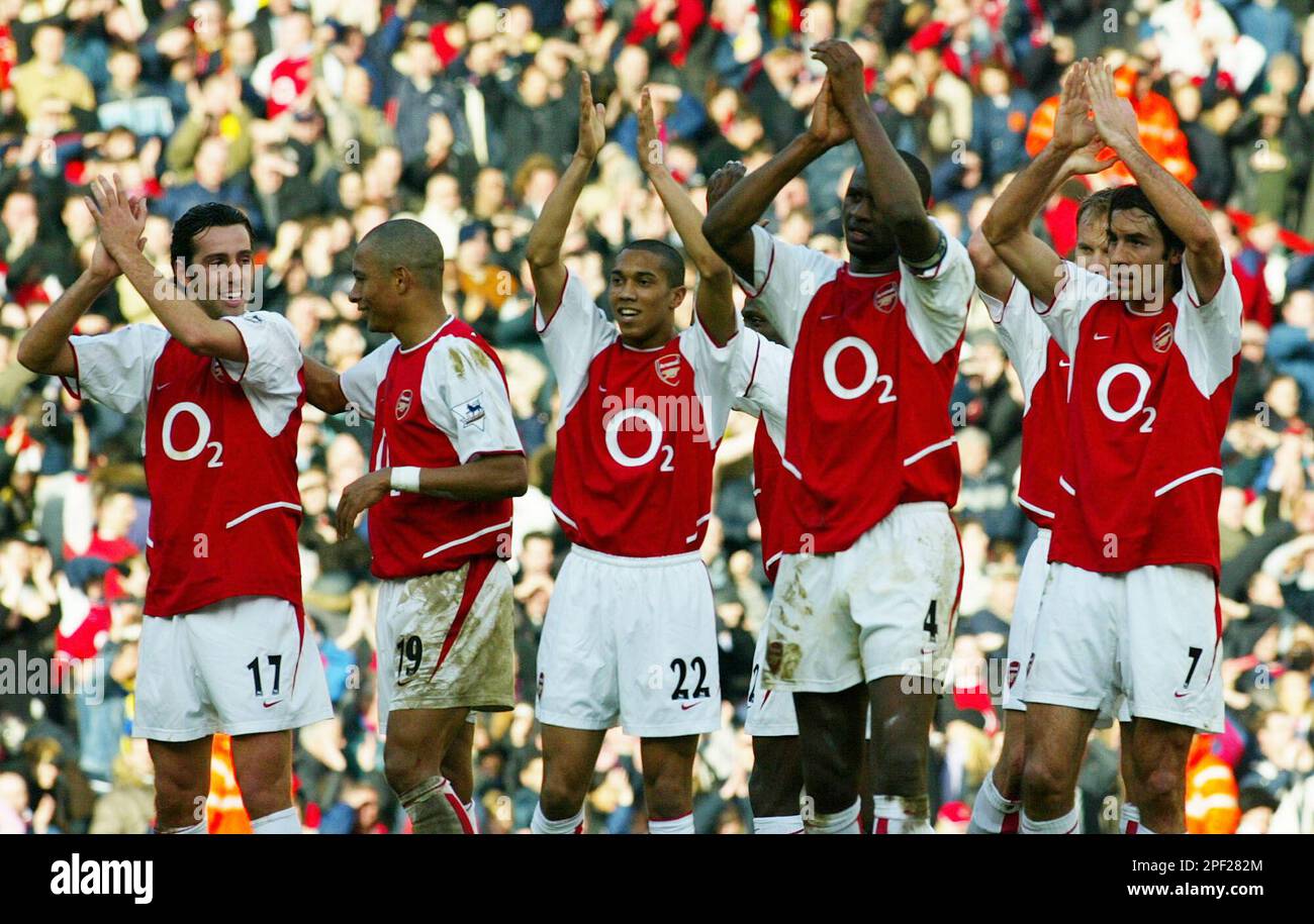 Arsenal's players celebrate their win over local rivals Chelsea in