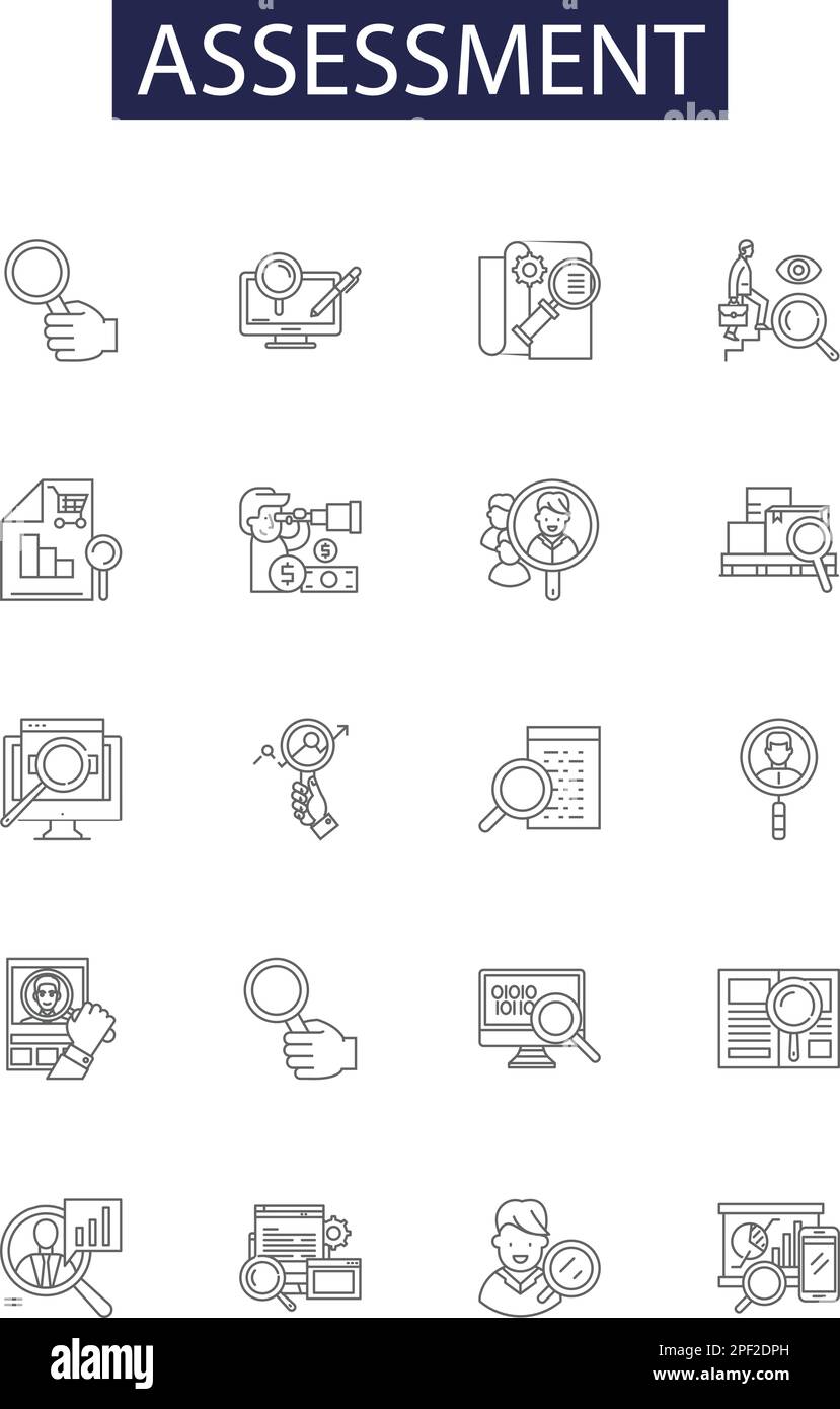 Assessment line vector icons and signs. Exam, Quiz, Review, Test
