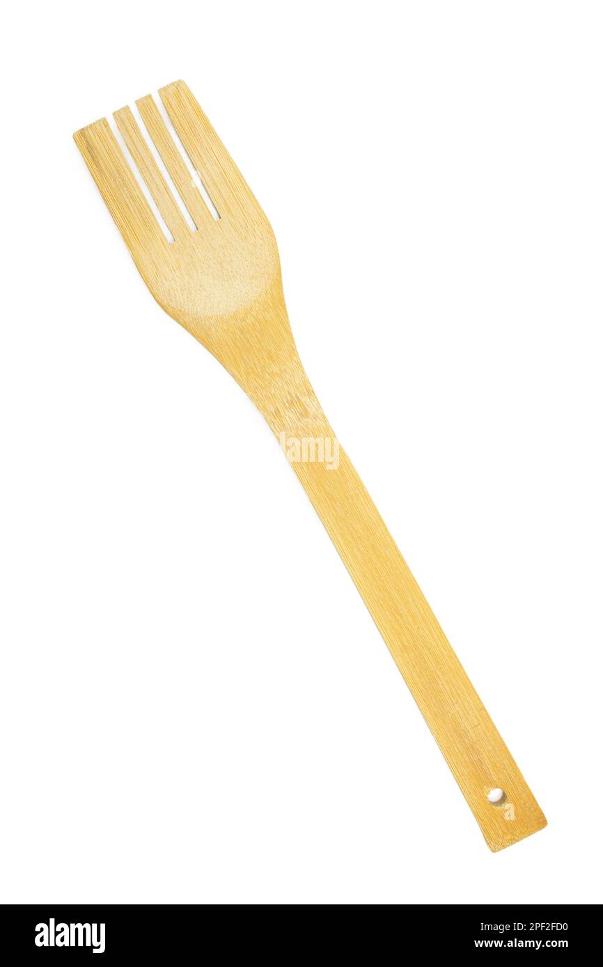 Wooden fork spatula isolated on white background Stock Photo