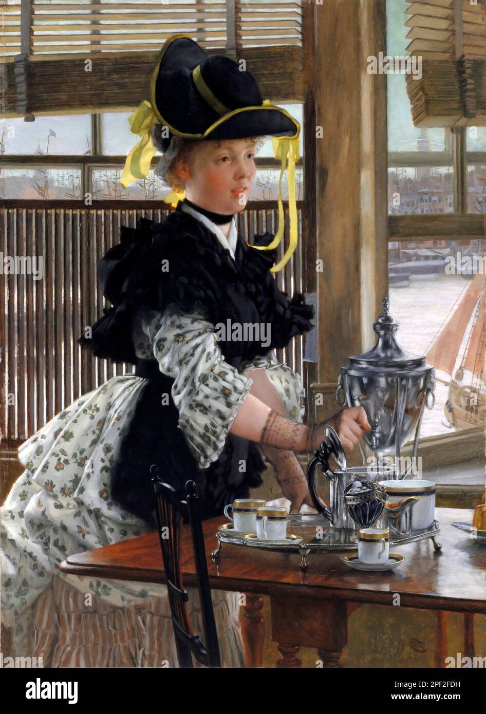 James Tissot. Painting entitled 'Tea' by the French artist, Jacques Joseph Tissot (1836 -1902), oil on wood, 1872 Stock Photo