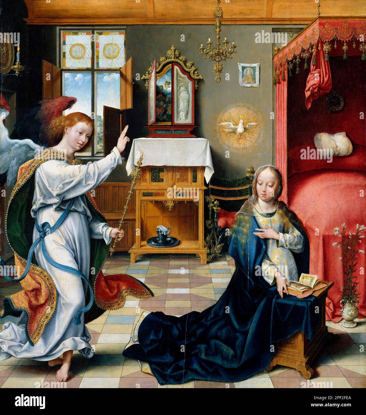 The Annunciation by Joos Van Cleve, oil on wood, c.1525 Stock Photo