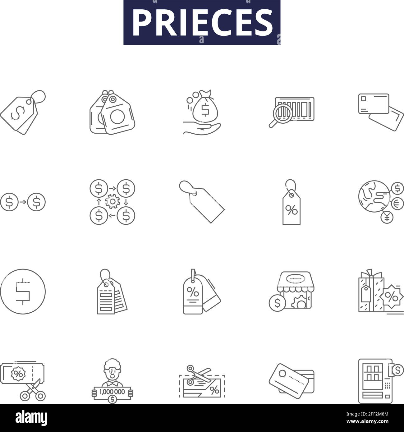 Prieces line vector icons and signs. Pieces, Buy, Sell, Cost, Bargain