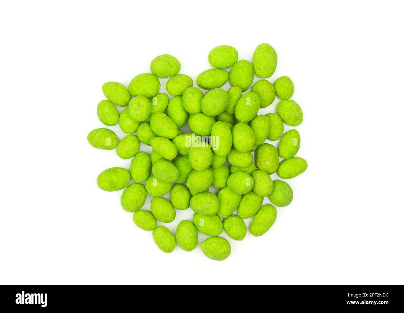 Wasabi flavor sauce covered peanuts snack isolated on white background Stock Photo