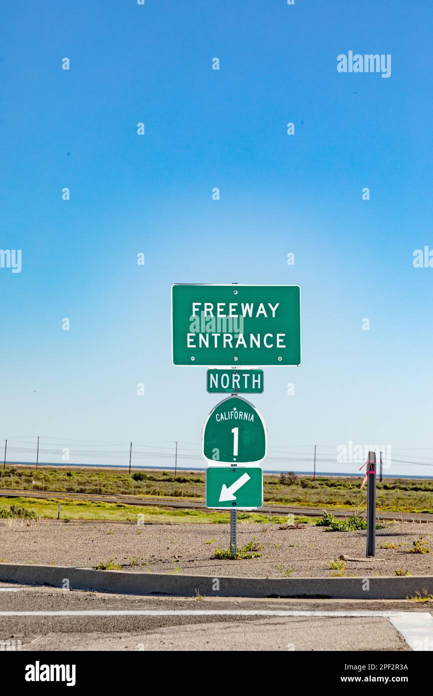 freeway entrance sign california No 1 north beside the Cabrillo Highway in California, USA Stock Photo