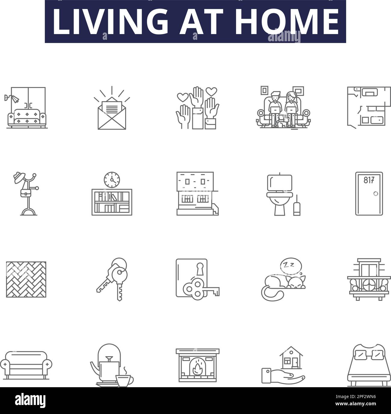 Living at home line vector icons and signs. Reside, Dwell, Abide