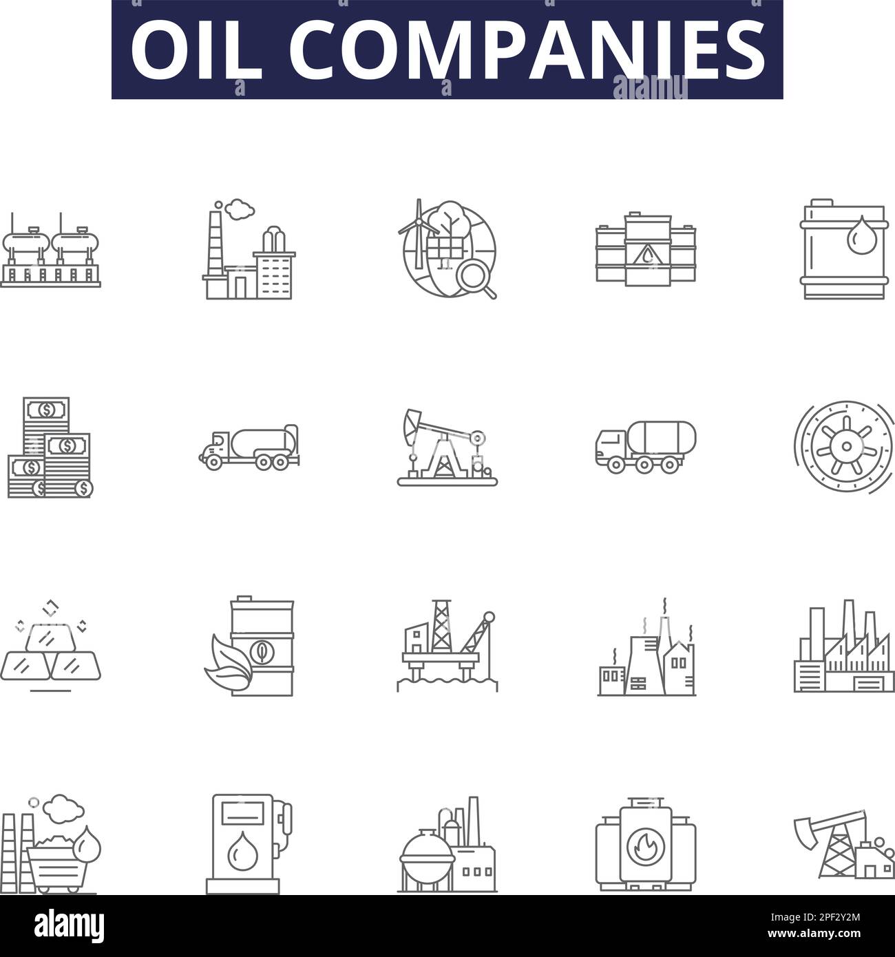 Oil Companies Line Vector Icons And Signs. Oilfield, BP, ExxonMobil ...