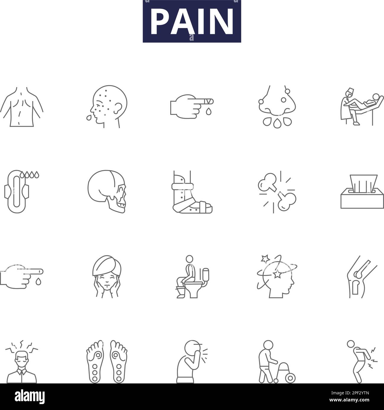 Pain line vector icons and signs. Achy, Stinging, Suffering, Anguish