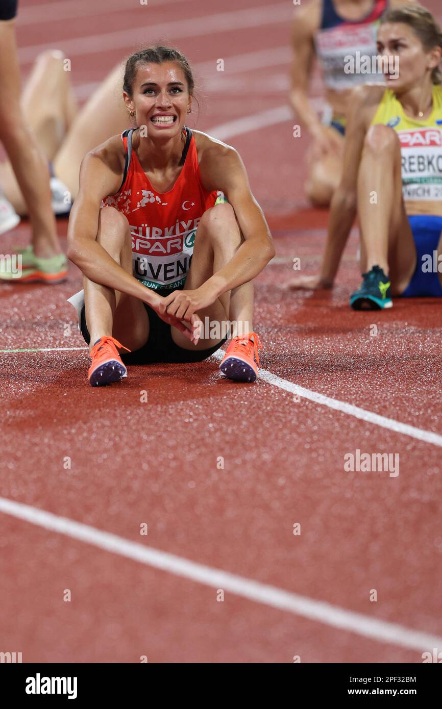 Luiza GEGA recovering and smiling after winning the 3000m Steeplechase Final at the European Athletics Championship 2022 Stock Photo