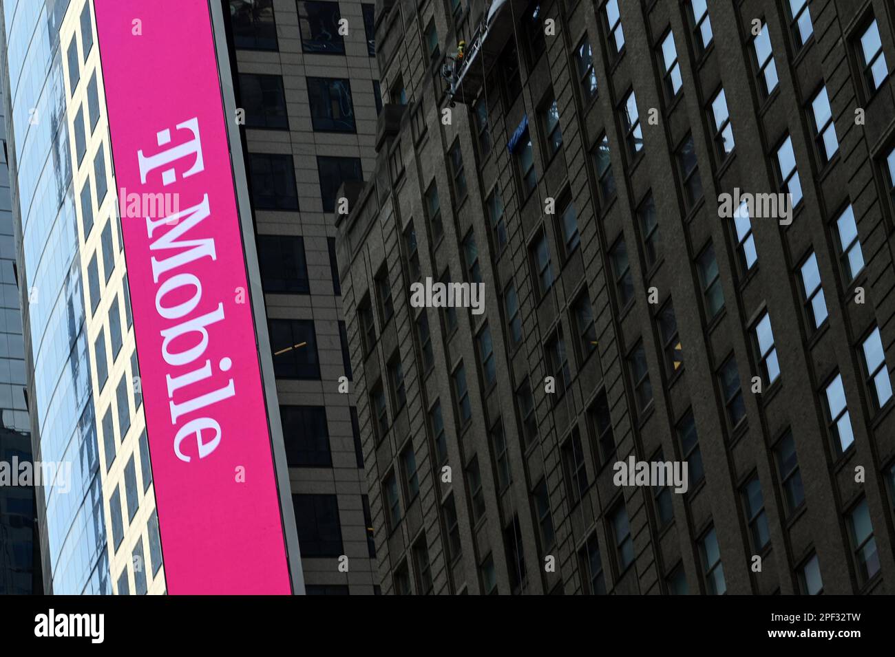 New York, USA. 16th Mar, 2023. View of a TMobile billboard advertising