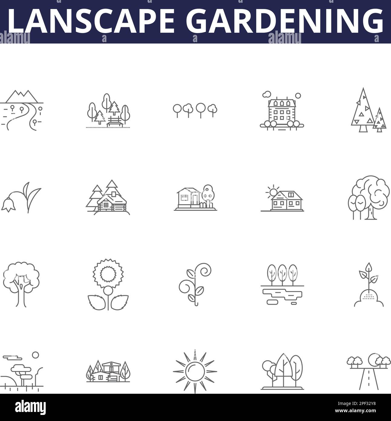 Lanscape gardening line vector icons and signs. gardening, plants