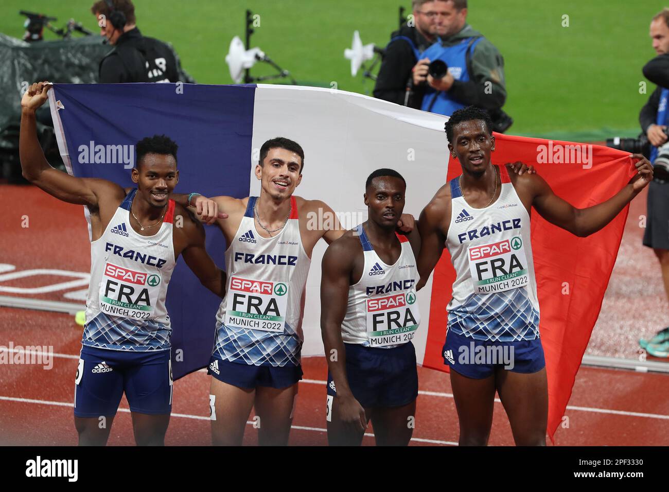The Men's French.4 * 400m Relay Team celebrating after winning the