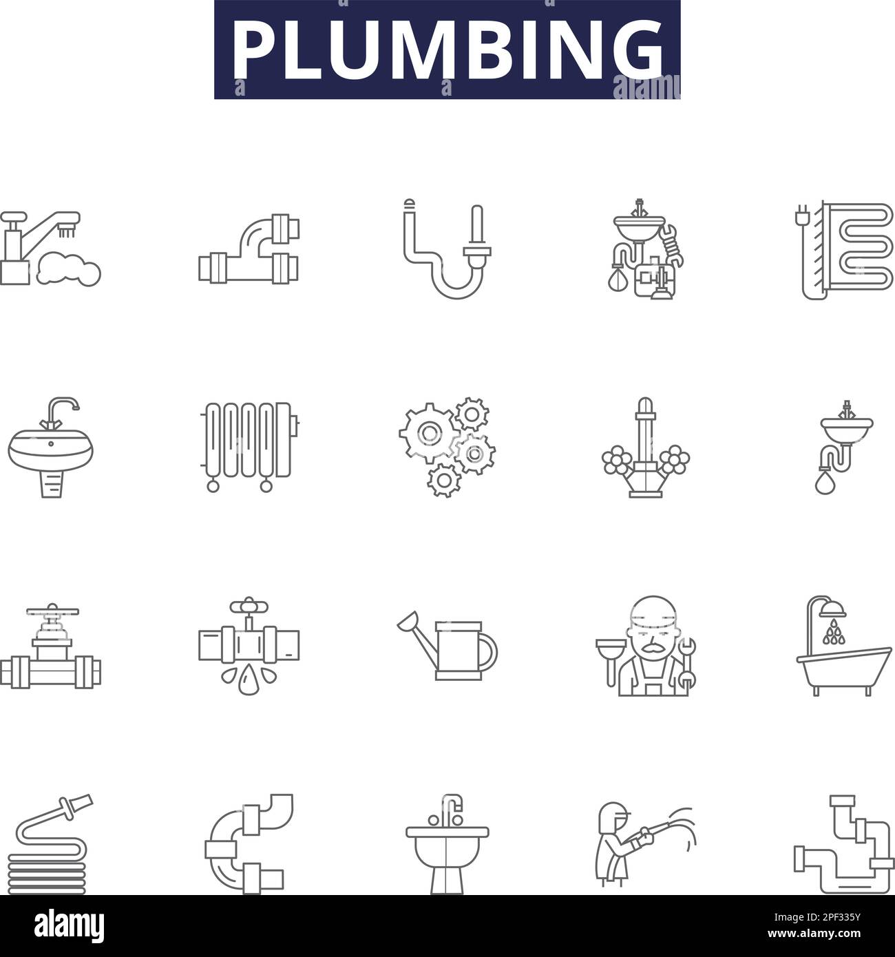 Plumbing line vector icons and signs. Leaking, Drainage, Toilets