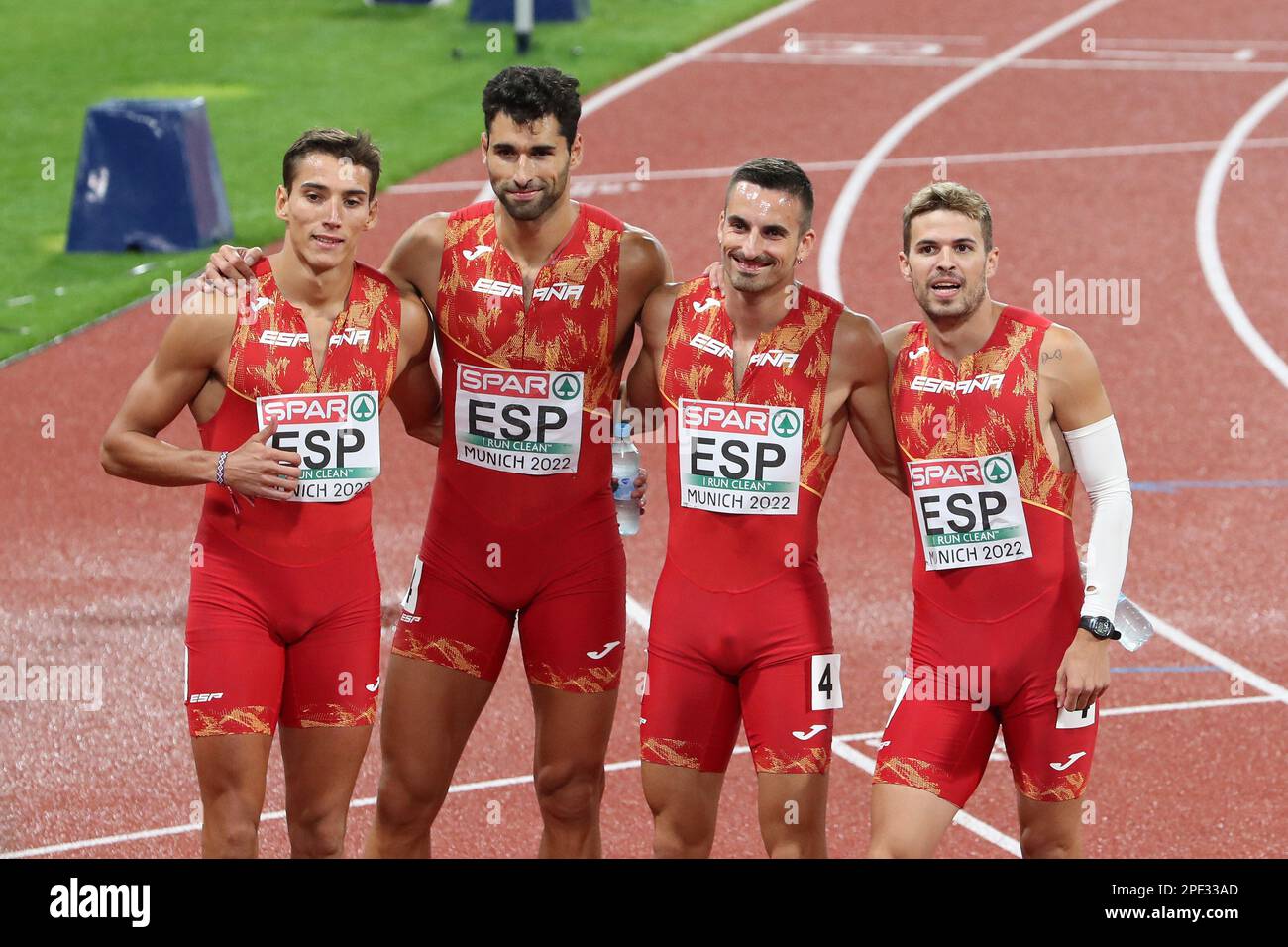 The Men's Spanish 4 * 400m Relay Team after setting a National Record  at the European Athletics Championship 2022 Stock Photo