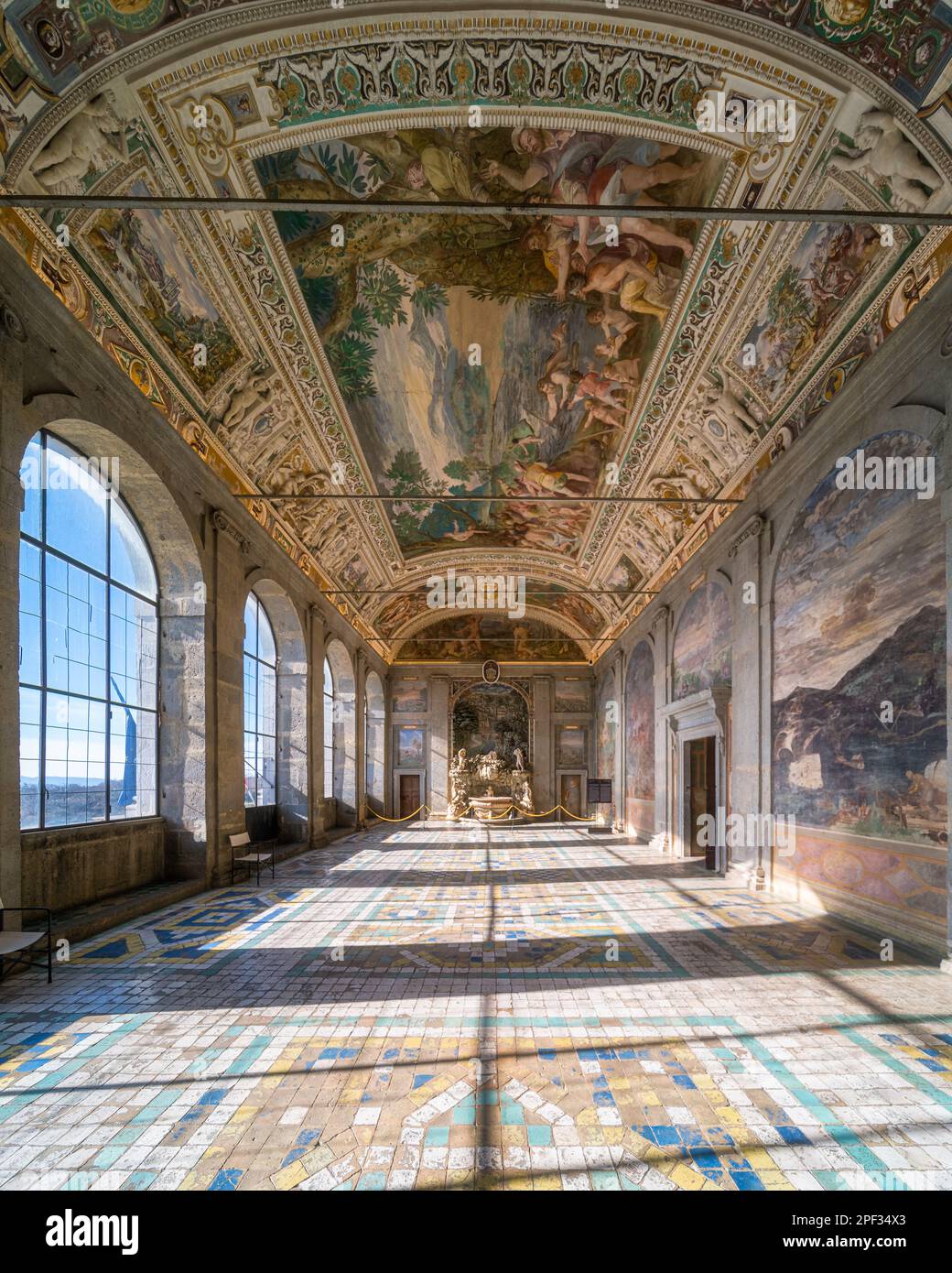 Marvelous frescoed hall in Farnese Palace in Caprarola, Province of