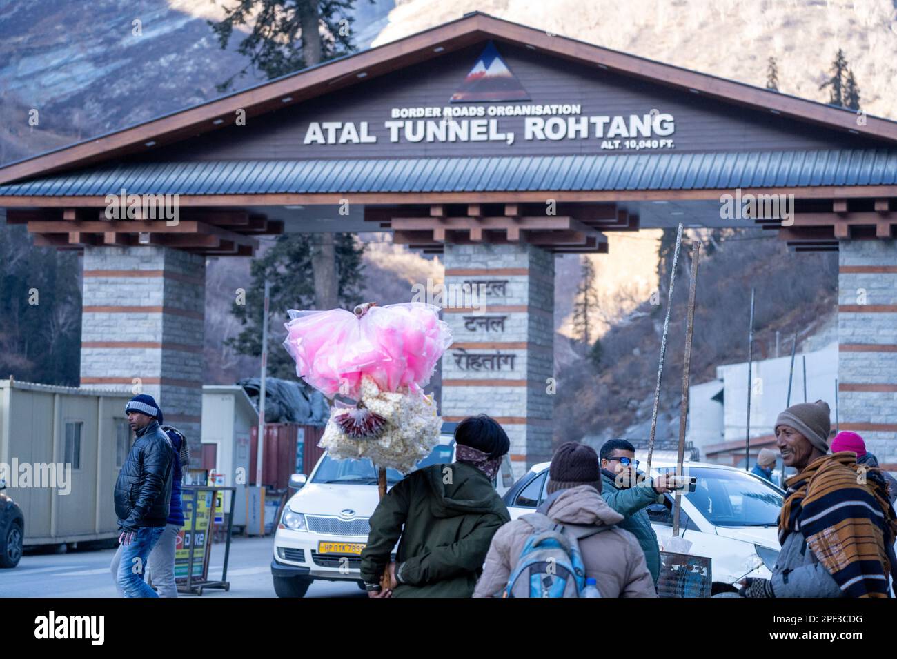 South portal of worlds longest high altitude tunnel the atal tunnel connecting manali to lahaul maintained by border roads organization Stock Photo