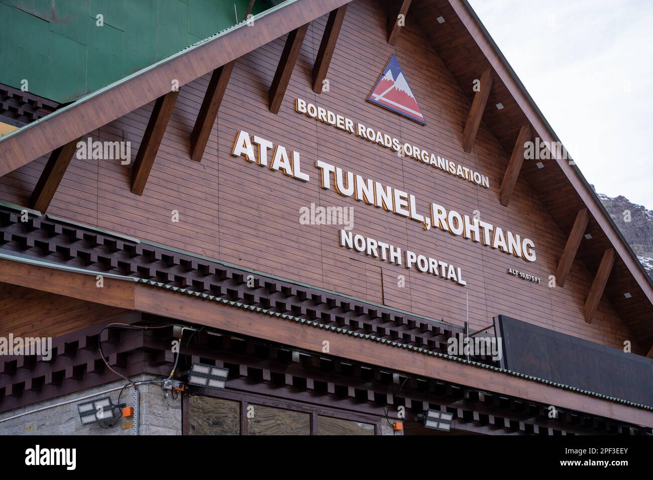 North portal of worlds longest high altitude tunnel the atal tunnel connecting manali to lahaul maintained by border roads organization Stock Photo