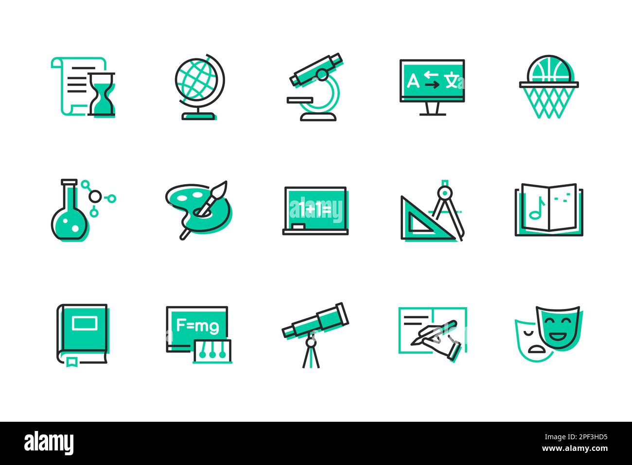 School Subjects Modern Line Design Style Icons Set Stock Vector Image