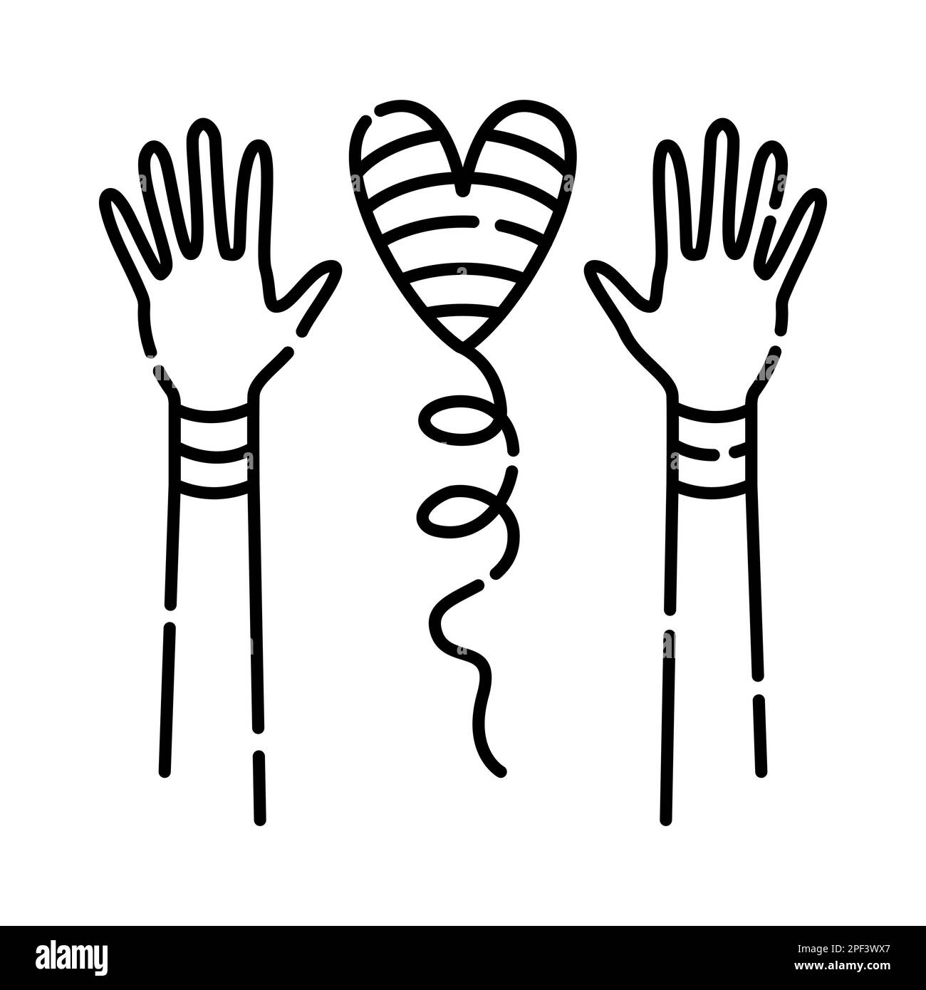 Air rainbow balloon and hands up. The symbol of free lgbt love Stock