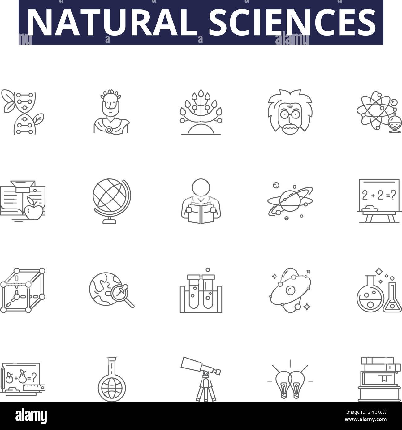 Natural Sciences Line Vector Icons And Signs Chemistry, Astronomy