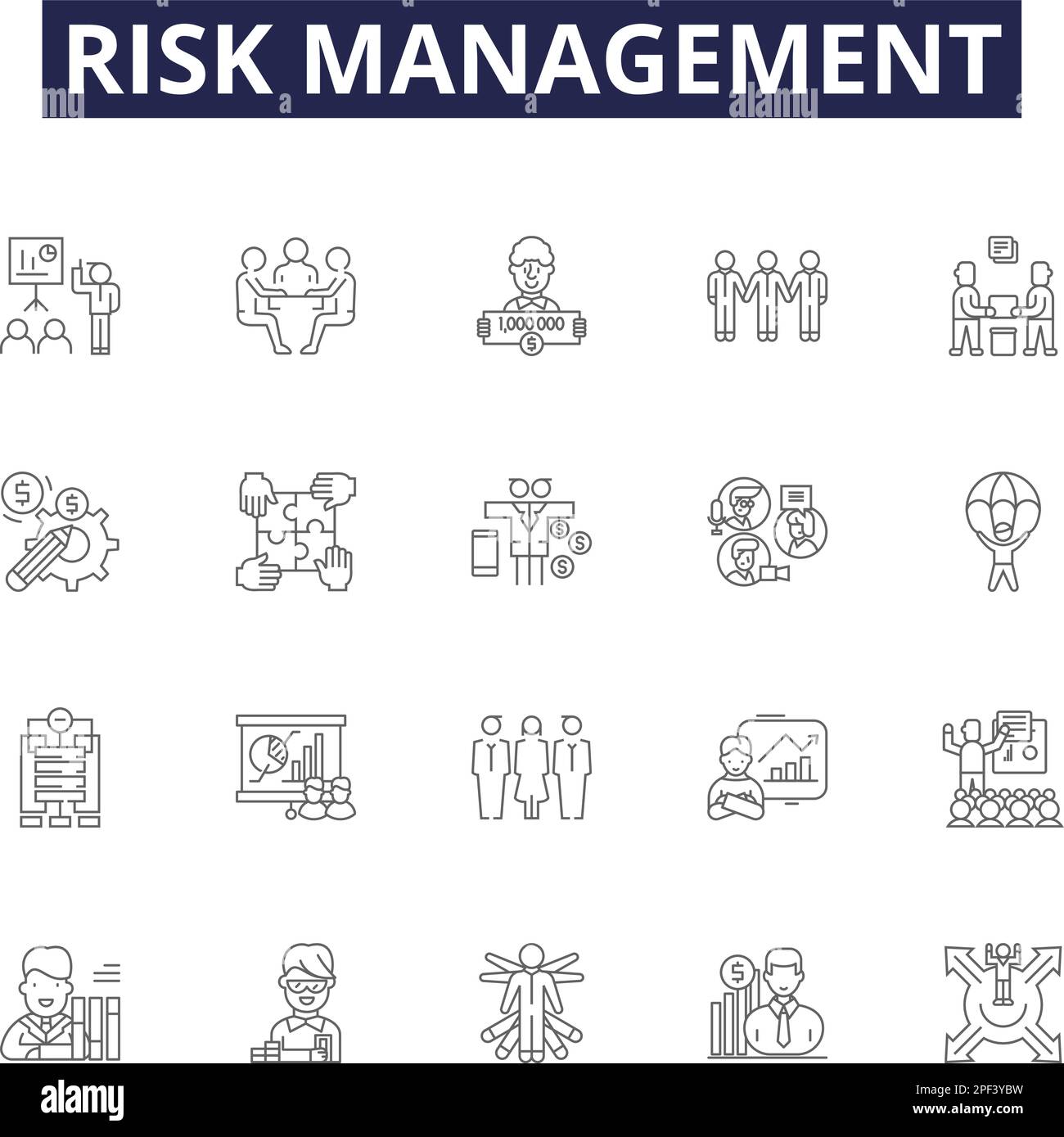 Risk management line vector icons and signs. Monitoring, Evaluation