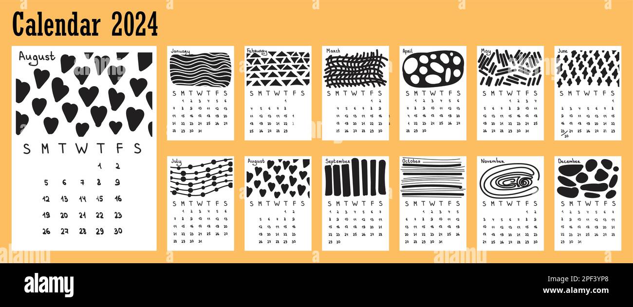 Calendar with Abstraction 2024 week start Sunday. Corporate design