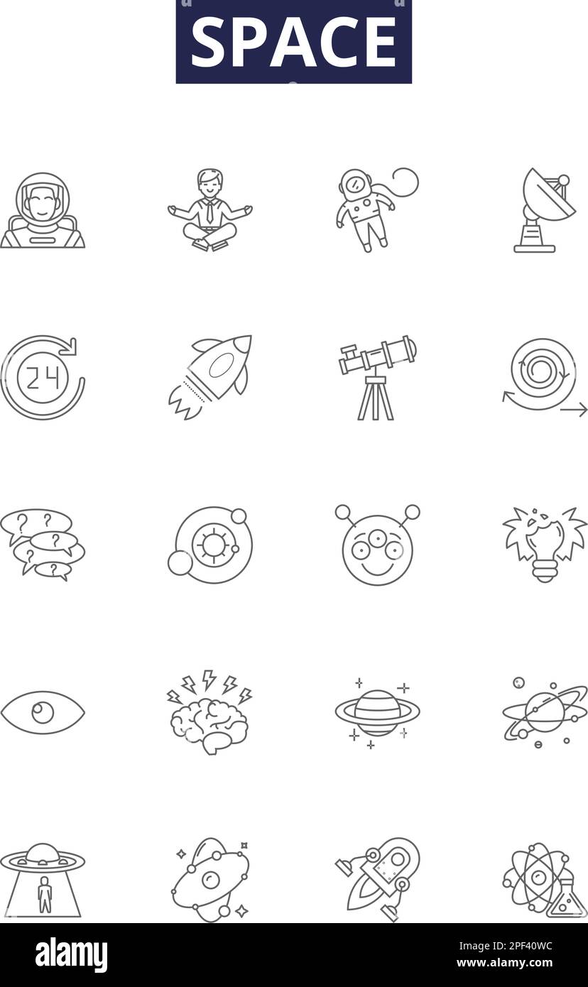 Space line vector icons and signs. Galaxies, Cosmos, Void, Planets, Nebulae, Astronomy, Orbit, Universe outline vector illustration set Stock Vector