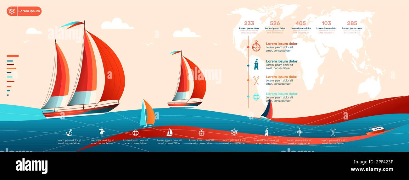 Yacht club UI UX web design with sail boat Stock Vector
