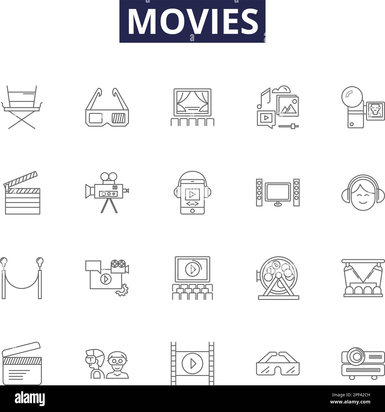 Movies line vector icons and signs. Cinemas, Movies, Blockbusters