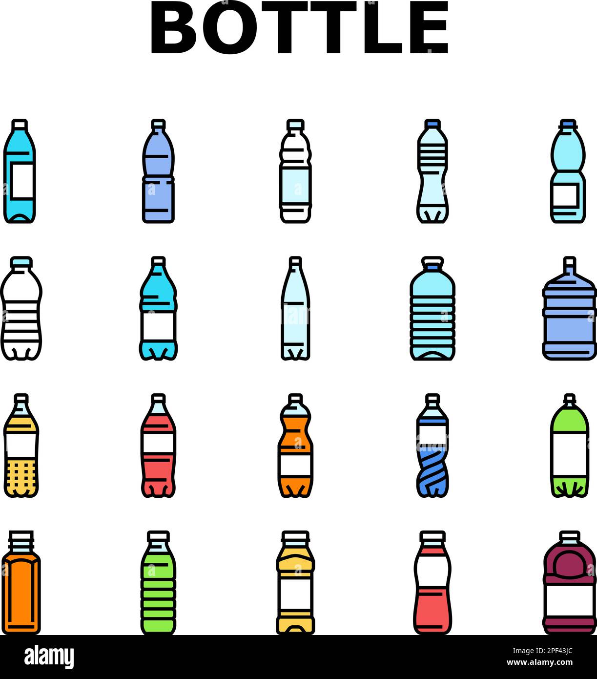 bottle plastic water drink empty icons set vector Stock Vector Image ...