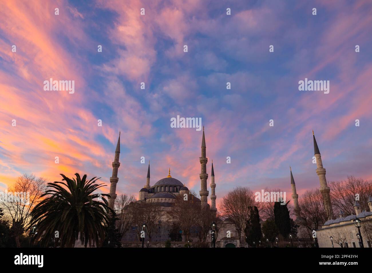 Sultanahmet Mosque with dramatic clouds at sunrise. Blue Mosque in ...