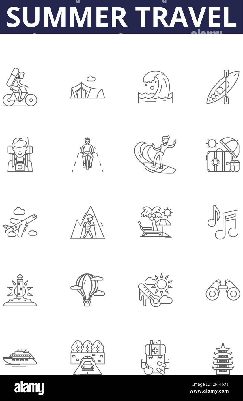 Summer travel line vector icons and signs. Holidays, Sightseeing