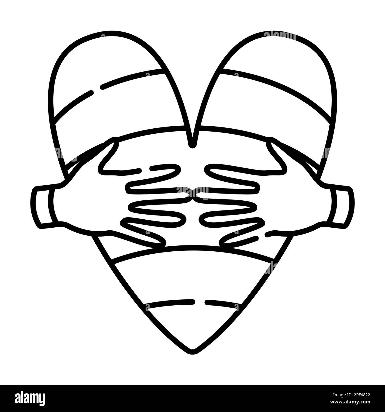 Hugs of rainbow heart, hands holding heart, black and white vector line illustration Stock Vector