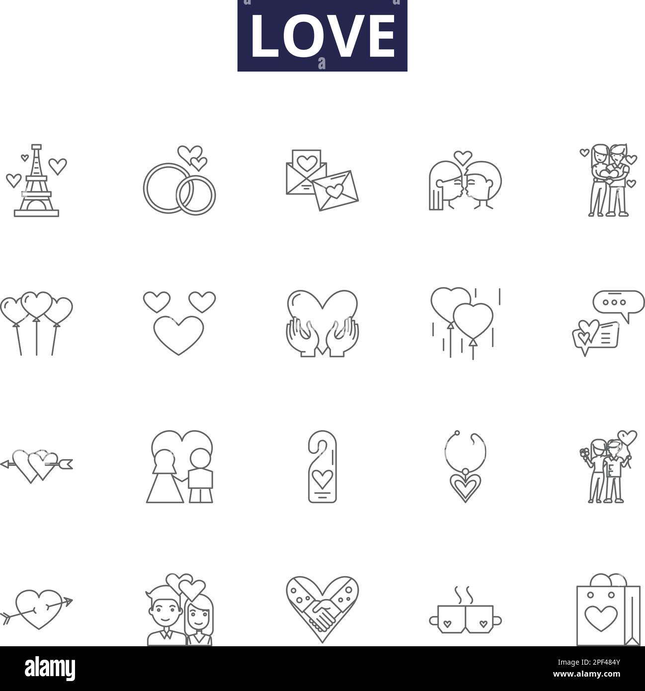 Love line vector icons and signs. bond, passion, devotion, care 