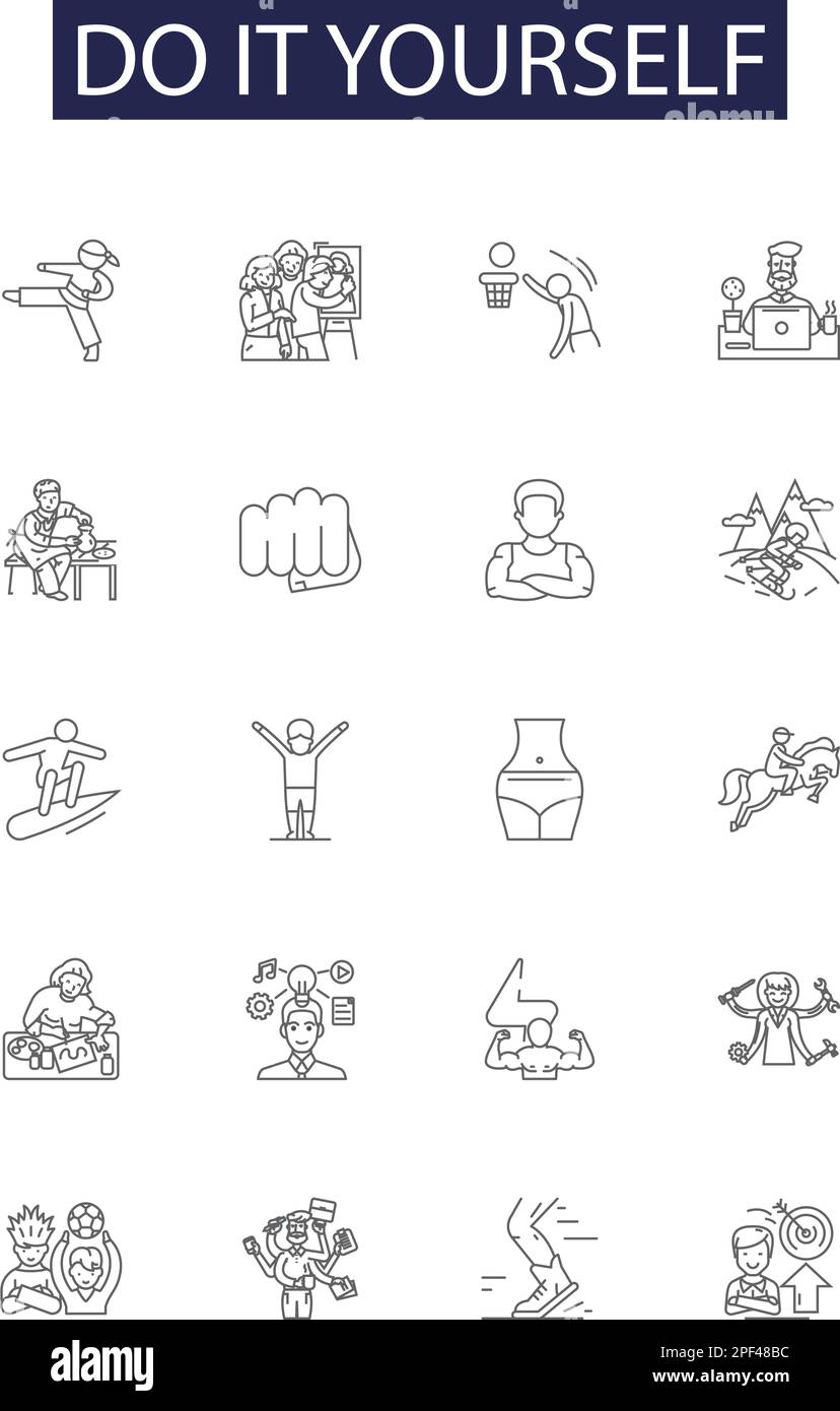 Do it yourself line vector icons and signs. Selfhelp, Autonomy