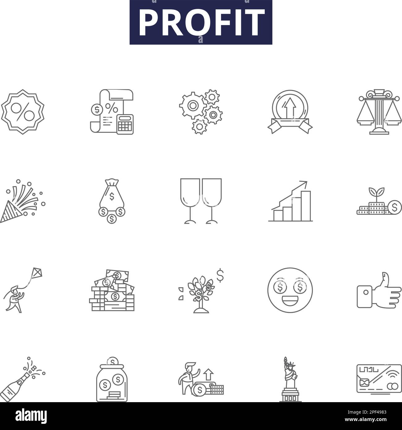 Profit line vector icons and signs. Return, Revenue, Yield, Funds, Profits, Rewards, Earnings, Benefit outline vector illustration set Stock Vector