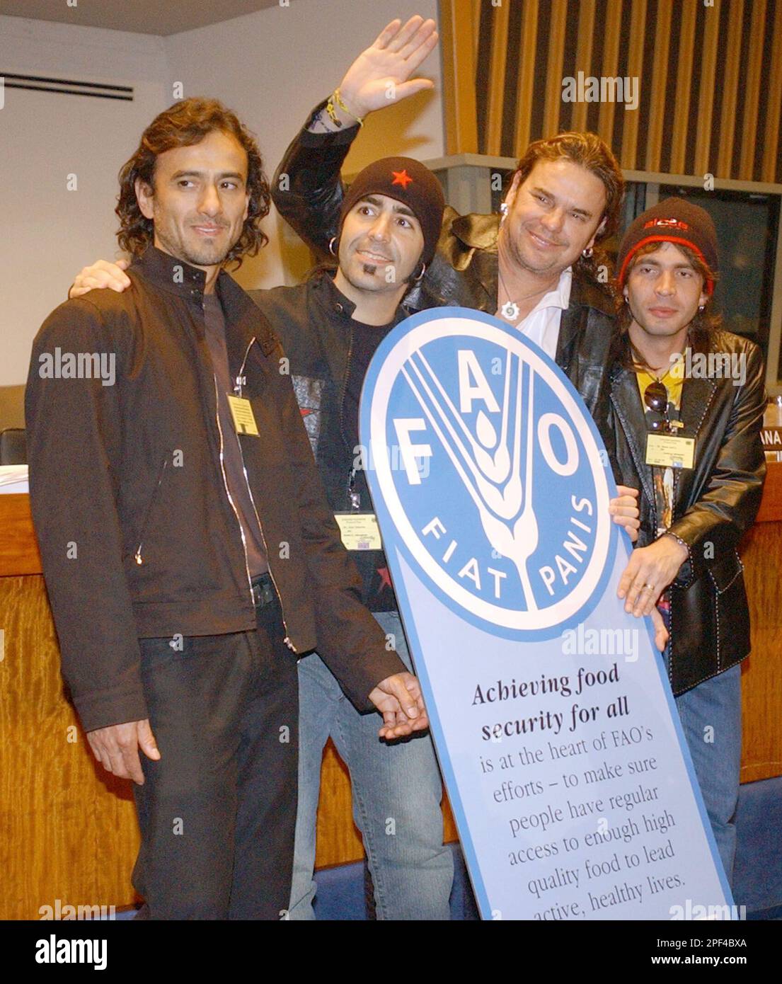 Aug 21, 2006; Beverly Hills, CA, USA; The Mexican rock band 'Mana', from  left, JUAN DIEGO CALLEROS, ALEX GONZALEZ, FHER and SERGIO VALLIN, during a  press event for the release of their