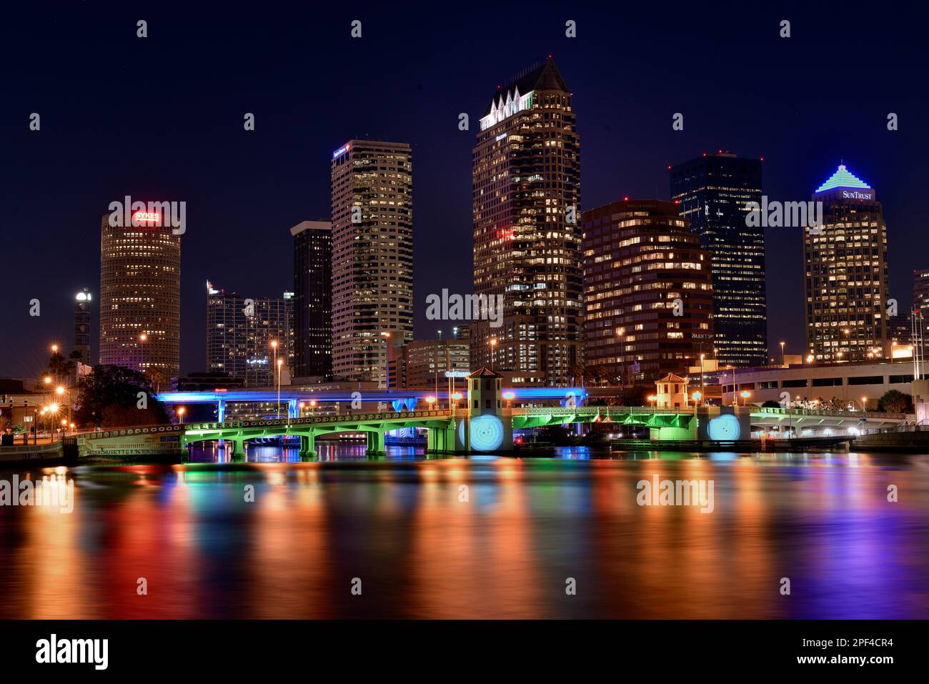 DowntownTampa at night,blue Hour, Florida USA Stock Photo