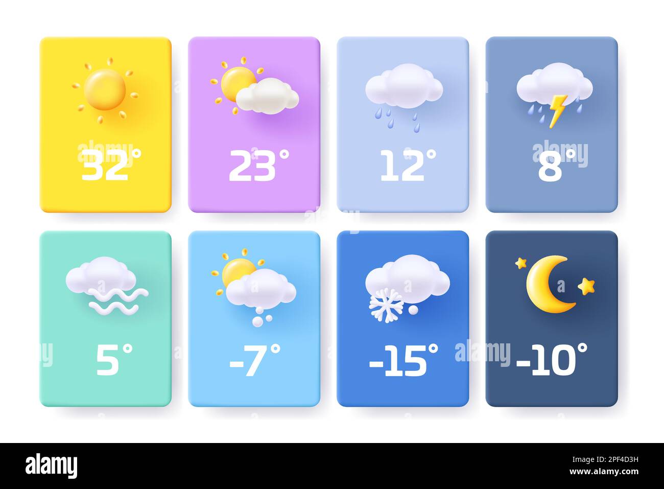 Website or mobile app ui icon set for weather forecast. 3d modern render style soft shapes design set Stock Vector