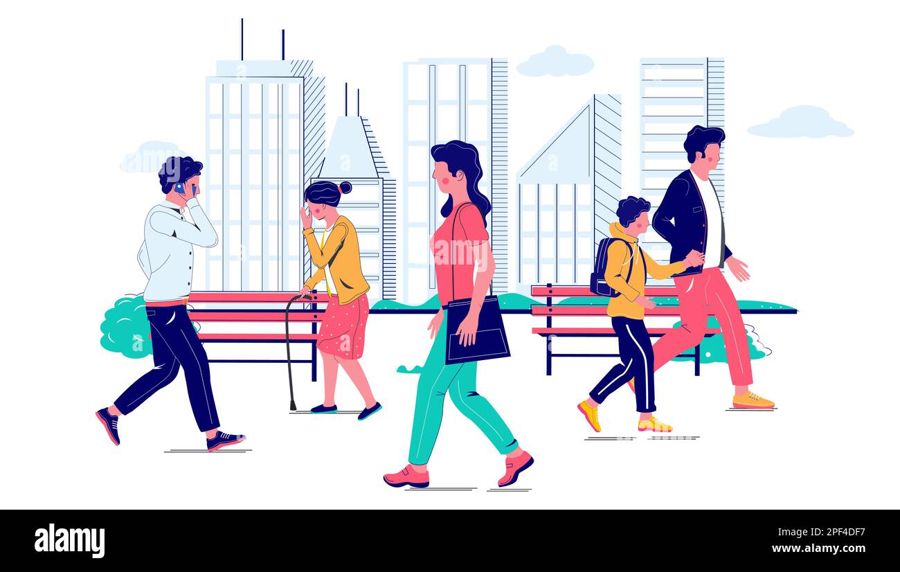 Vector people walking on city street illustration Stock Vector Image ...
