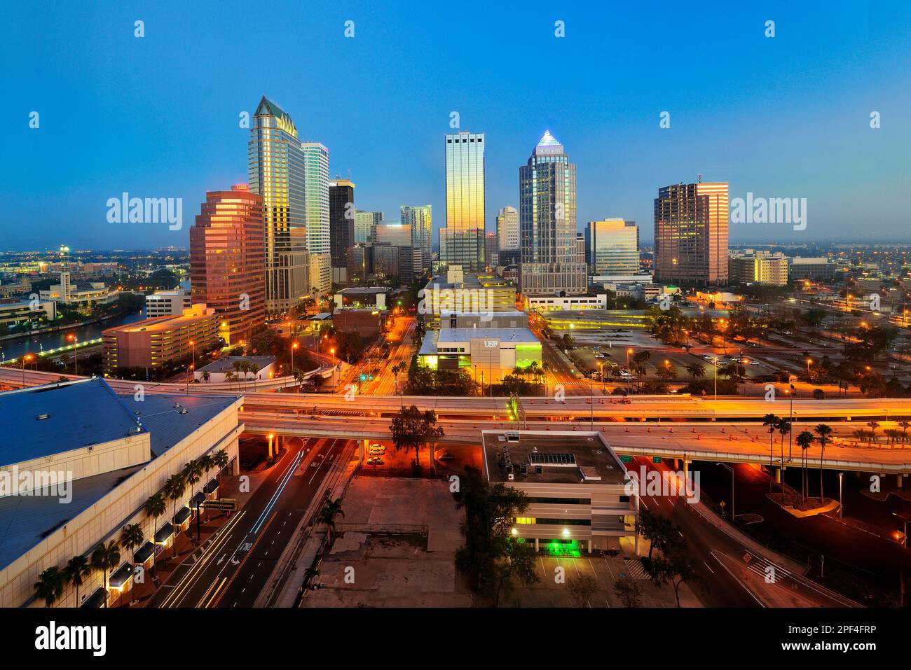 Tampa Florida USA Skyline of Downtown at Night Stock Photo