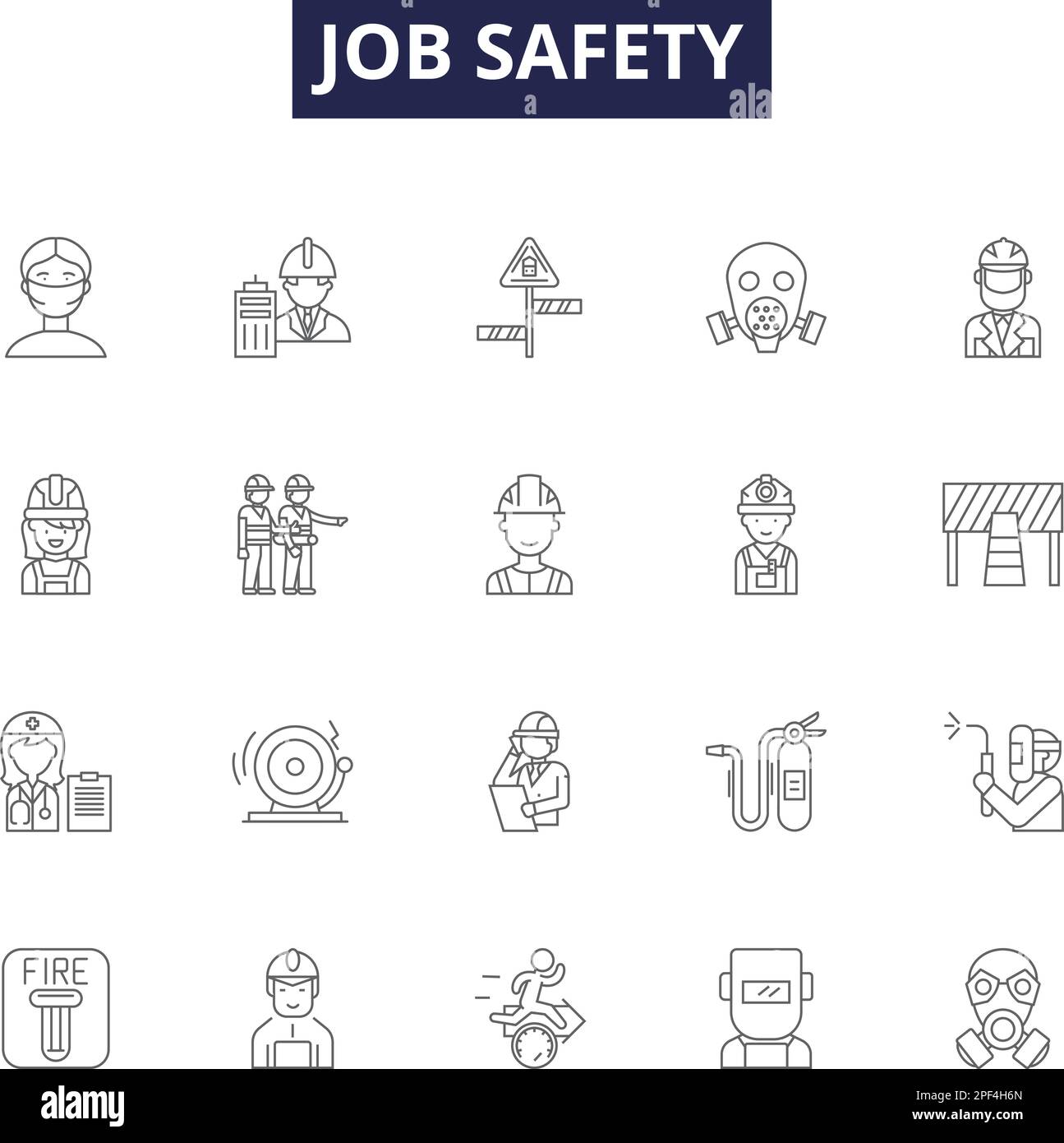 Job safety line vector icons and signs. Avoidance, Awareness, Prevention, Training, Gear, Hazard, Hygiene, Recordkeeping outline vector illustration Stock Vector