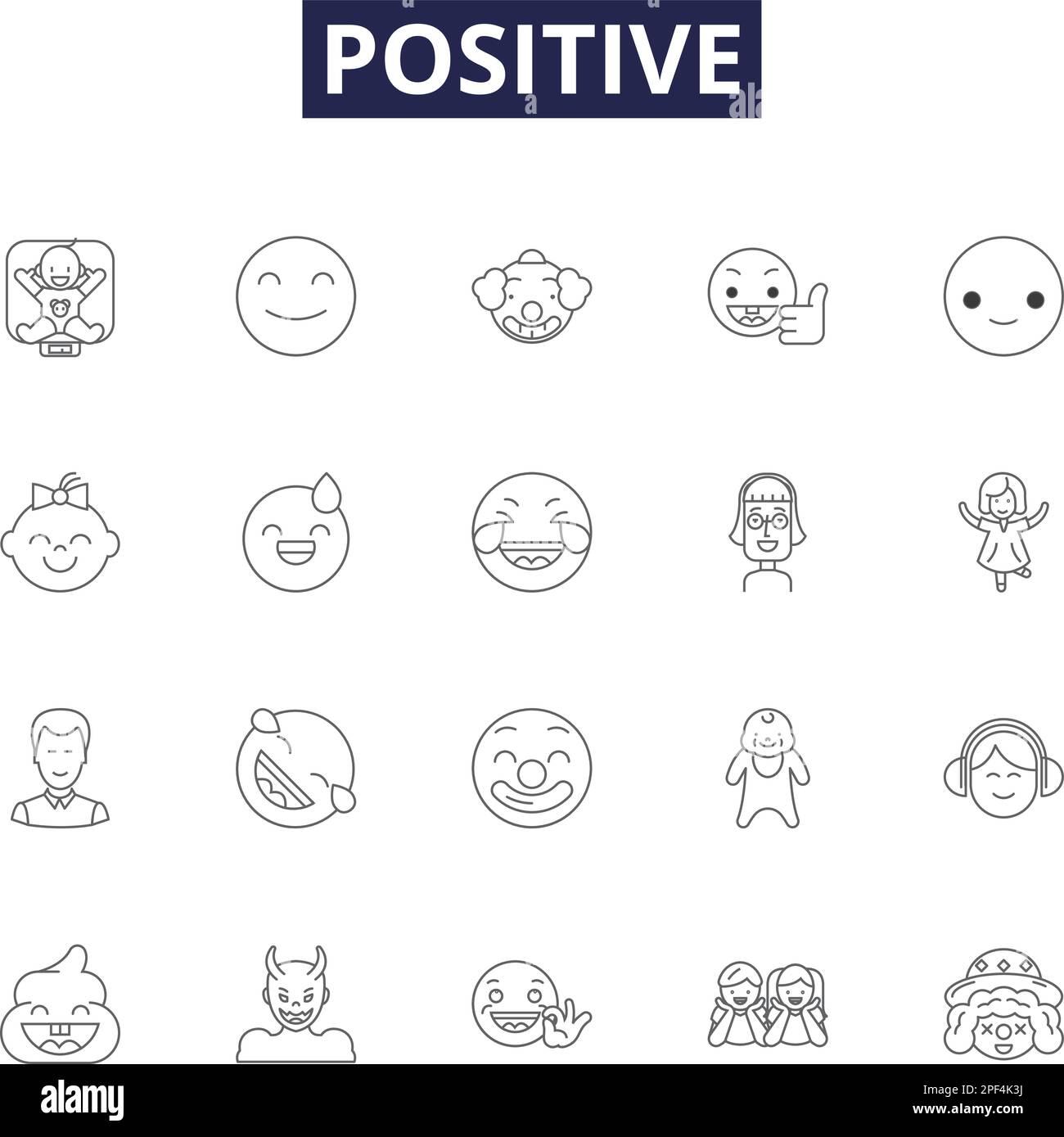 Positive line vector icons and signs. Joyful, Affirmative, Kind, Accepting,  Inspired, Encouraging, Glowing, Sunny outline vector illustration set Stock  Vector Image & Art - Alamy